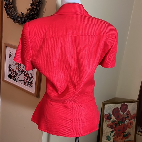 Linda Allan's ELLEN TRACY Size 14 Linen Blazer Textured monochromatic tomato red - Picture 7 of 16
